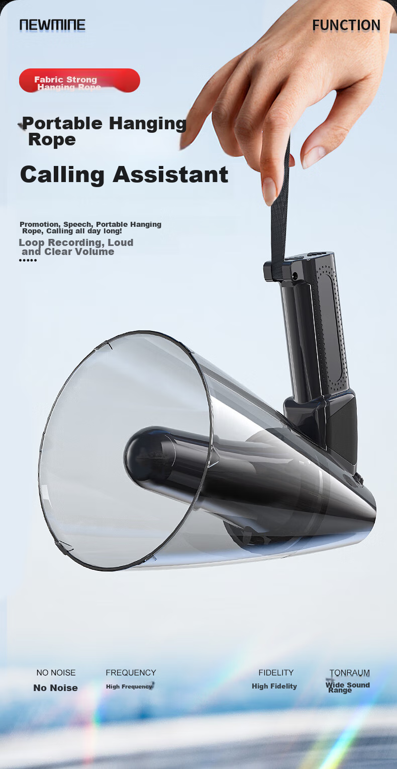 Портативная акустическая система Newmine 669U, мегафон с функцией записи, Bluetooth 5.0, USB/TF, 60 Вт