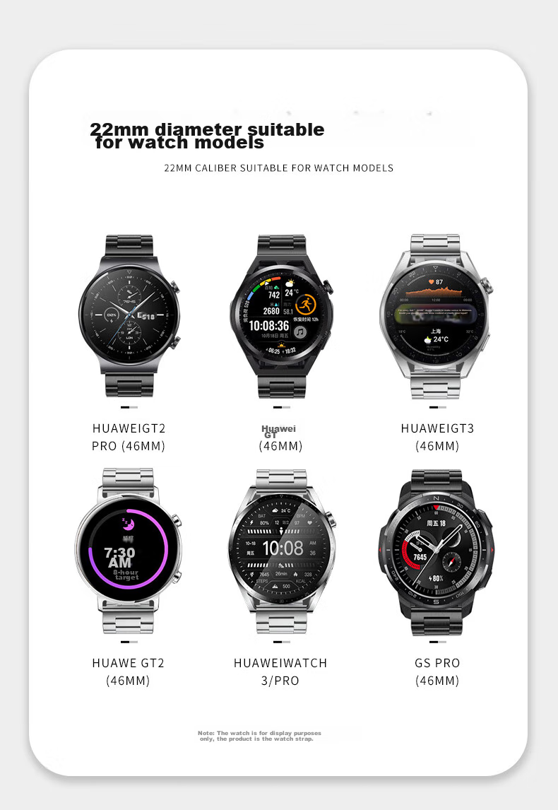 Ремешок из нержавеющей стали MSSM для Huawei Watch GT5/4/3/Watch3/Pro и Honor Magic2, трехзвенный, черный, 20 мм
