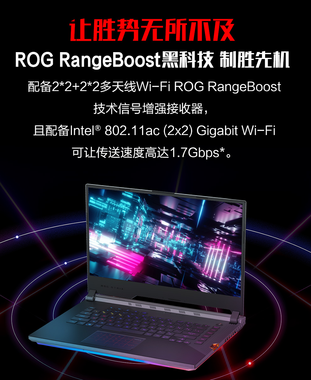 让胜鸦无所爪RROG Range Boost器科技制胜先配配备2*2+2*2多天线Wi- Fi RoG Range boost技术信号增强接收器,且配备nte802.11ac(2×2) Gigabit Wi-Fi可让传送速度高达1.7Gbps*。-推好价 | 品质生活 精选好价