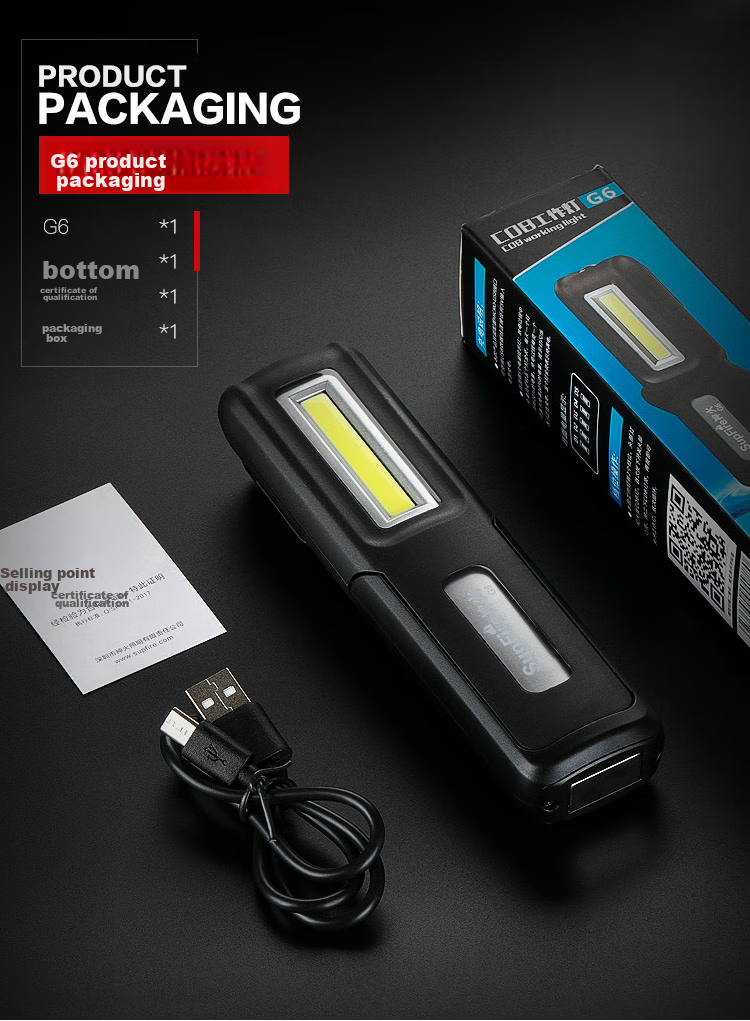 Фонарик SupFire G6, многофункциональный с магнитом, USB-перезаряжаемый светодиодный рабочий фонарь для улицы и дома, авторемонт