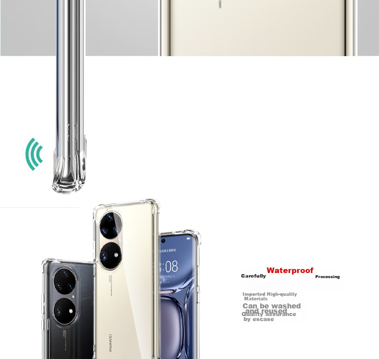 Чехол ESCASE для Huawei P50 Pro, полный охват, защита от падения, противоударный, анти-желтый, немецкий импортный TPU Bayer, высокая прозрачность