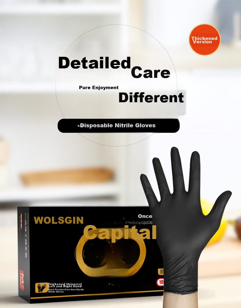 Одноразовые нитриловые перчатки WOLSGIN, 100 шт., размер M, защитные, утолщенные, прочные, пищевого качества