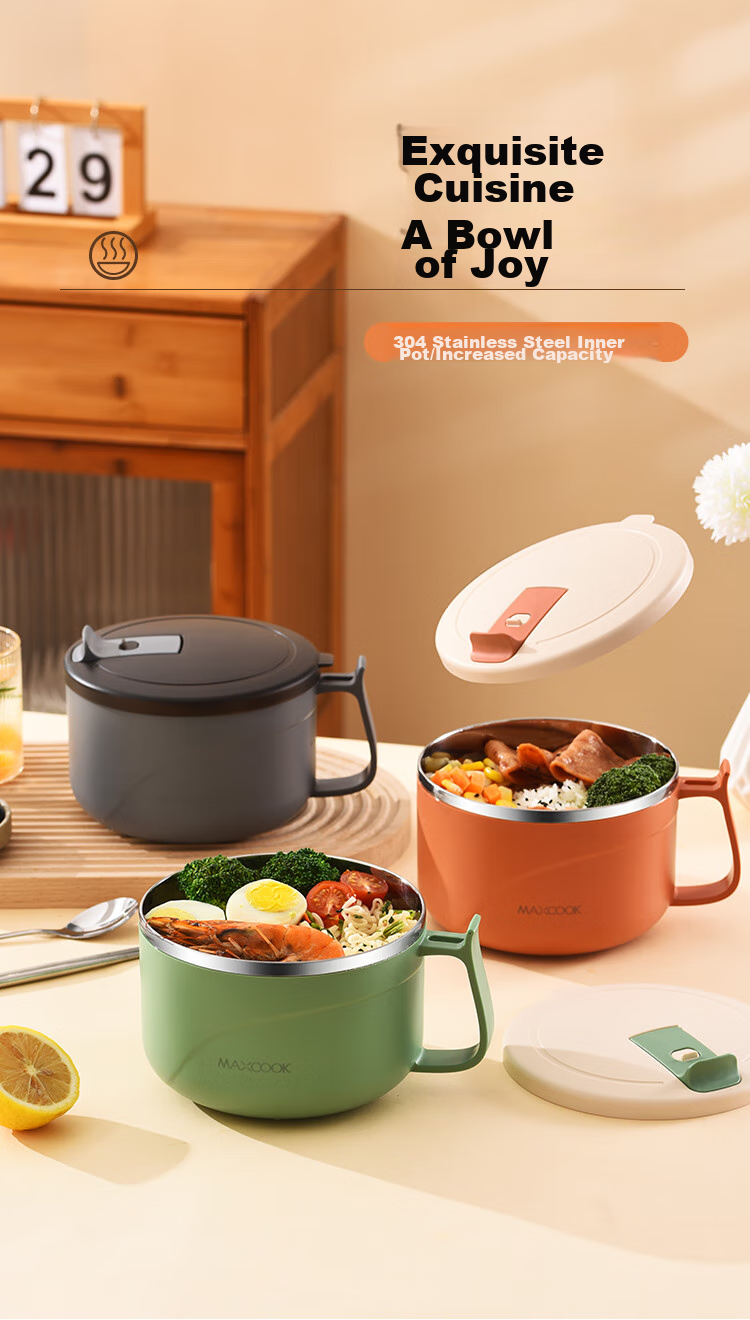 Кружка для лапши MAXCOOK MCWA8280, 1.5 л, зеленая, нержавеющая сталь 304, с крышкой, для студентов