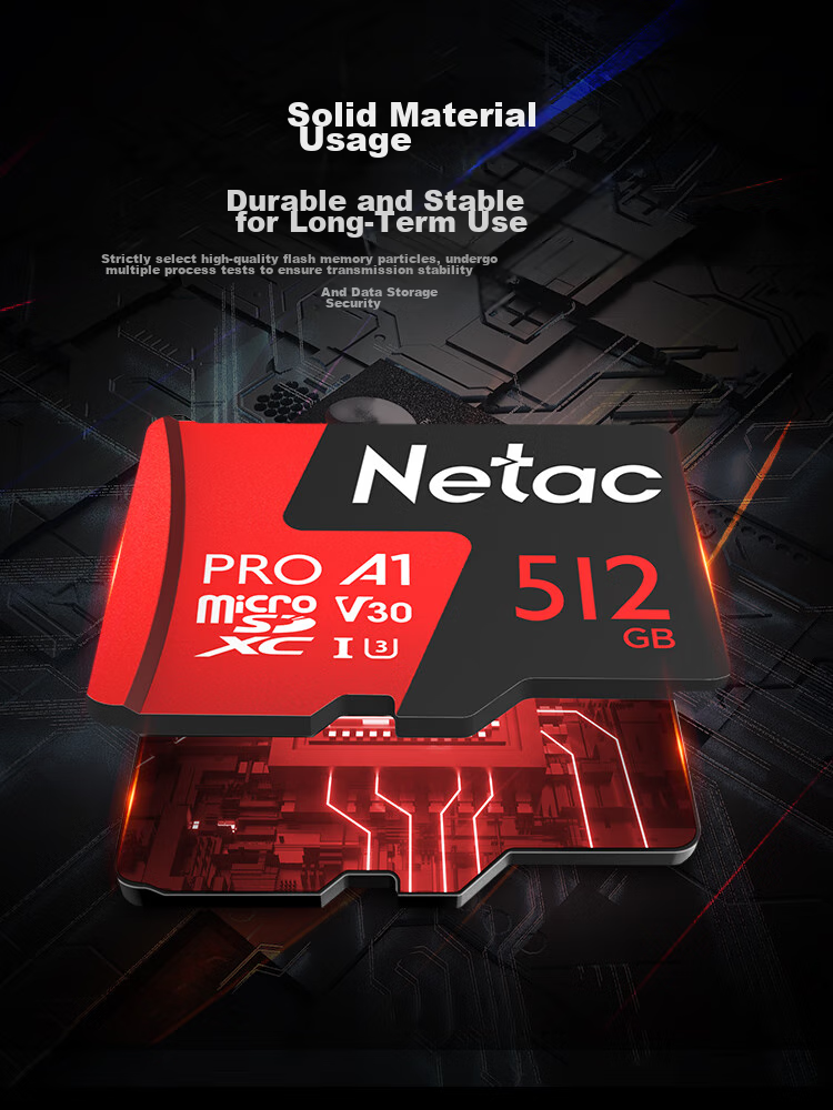 Карта памяти Netac 512GB TF (MicroSD) A1 U3 V30 4K, для видеорегистратора и камеры наблюдения, скорость чтения 100 МБ/с
