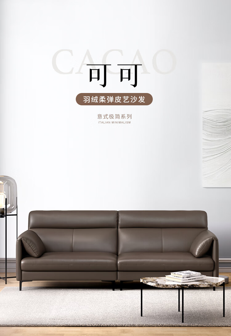 左右真皮沙发客厅意式极简中小户型三人直排家具组合DZY5148 四人位(W2038浅咖色)
