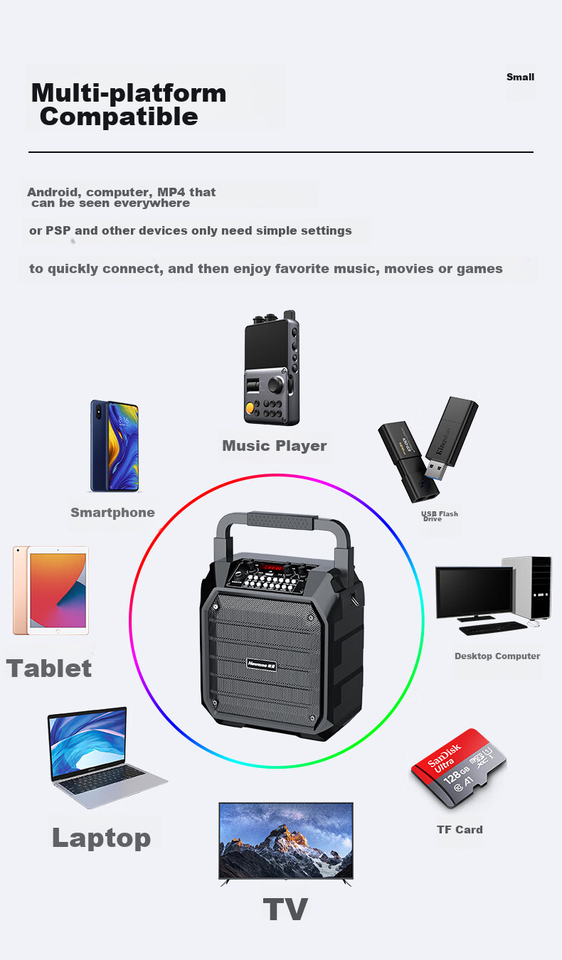 Портативная колонка Newmine K99, беспроводная, Bluetooth 5.0, с микрофоном, 17 Вт, 4000 мАч, 6.5 дюймов, черный