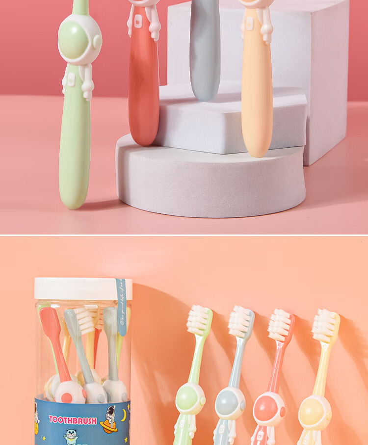 Детская зубная щетка BRUSHING BEAR, мягкая, 8 шт., для детей от 3 до 6 лет, с мягкой щетиной, дизайн "Астронавт"