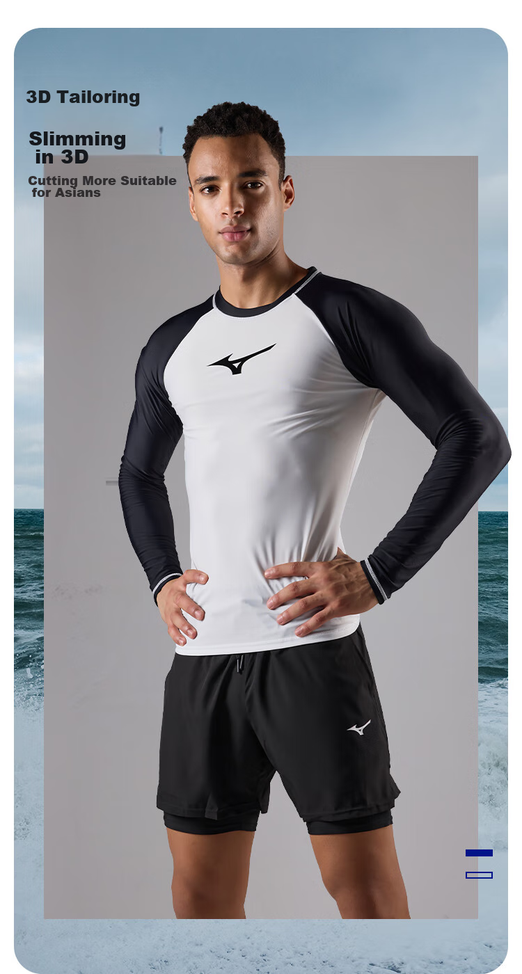 Мужской купальный костюм MIZUNO AB109, с длинным рукавом, быстросохнущий, для серфинга и пляжа, размер M, черный