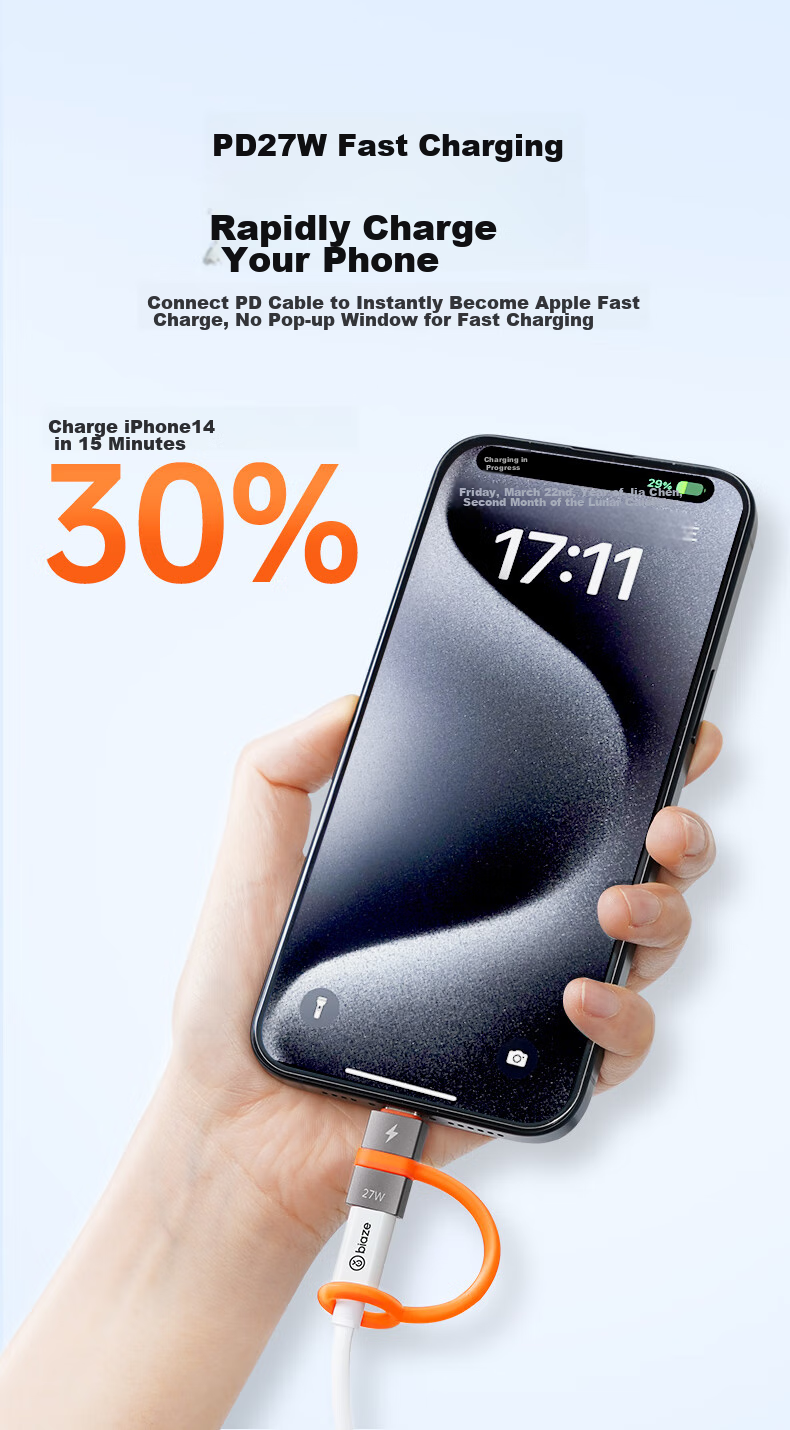 BIAZE Переходник Type-C на Lightning 27W, кабель для зарядки и передачи данных, для iPhone 14/SE/12/XR/8/7/6s