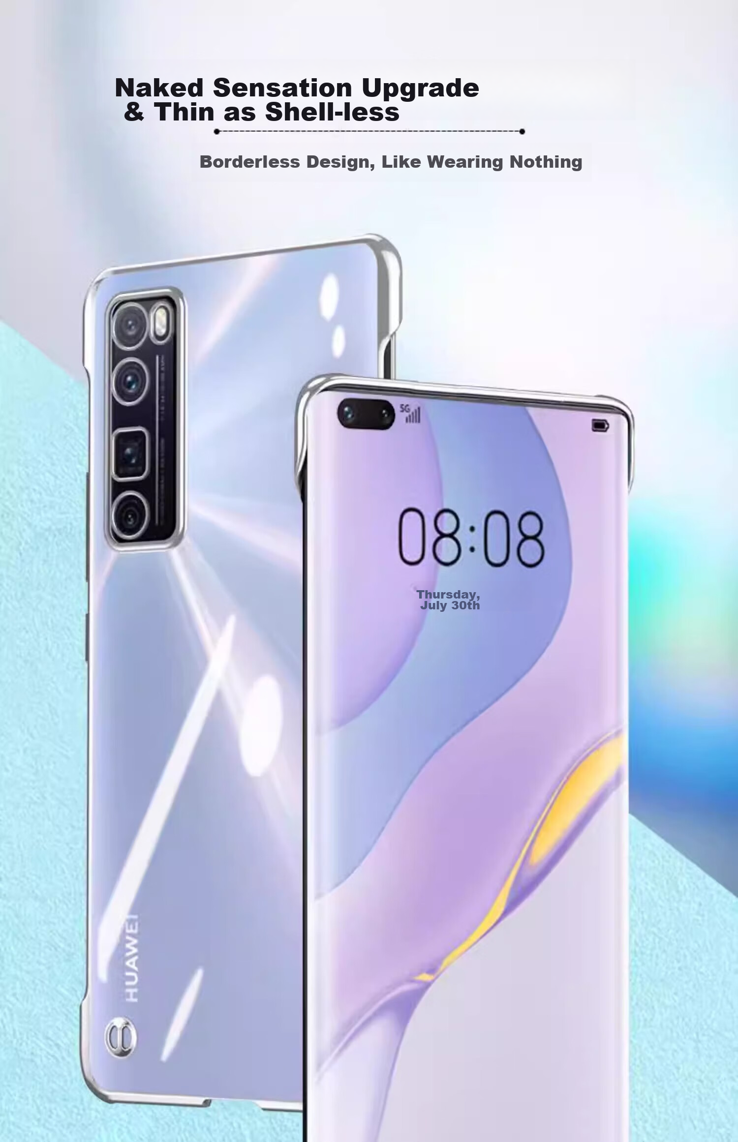 ZHIWEISHI Чехол для Huawei Nova 7 Pro, ультратонкий, полностью прозрачный, безрамочный, ударопрочный