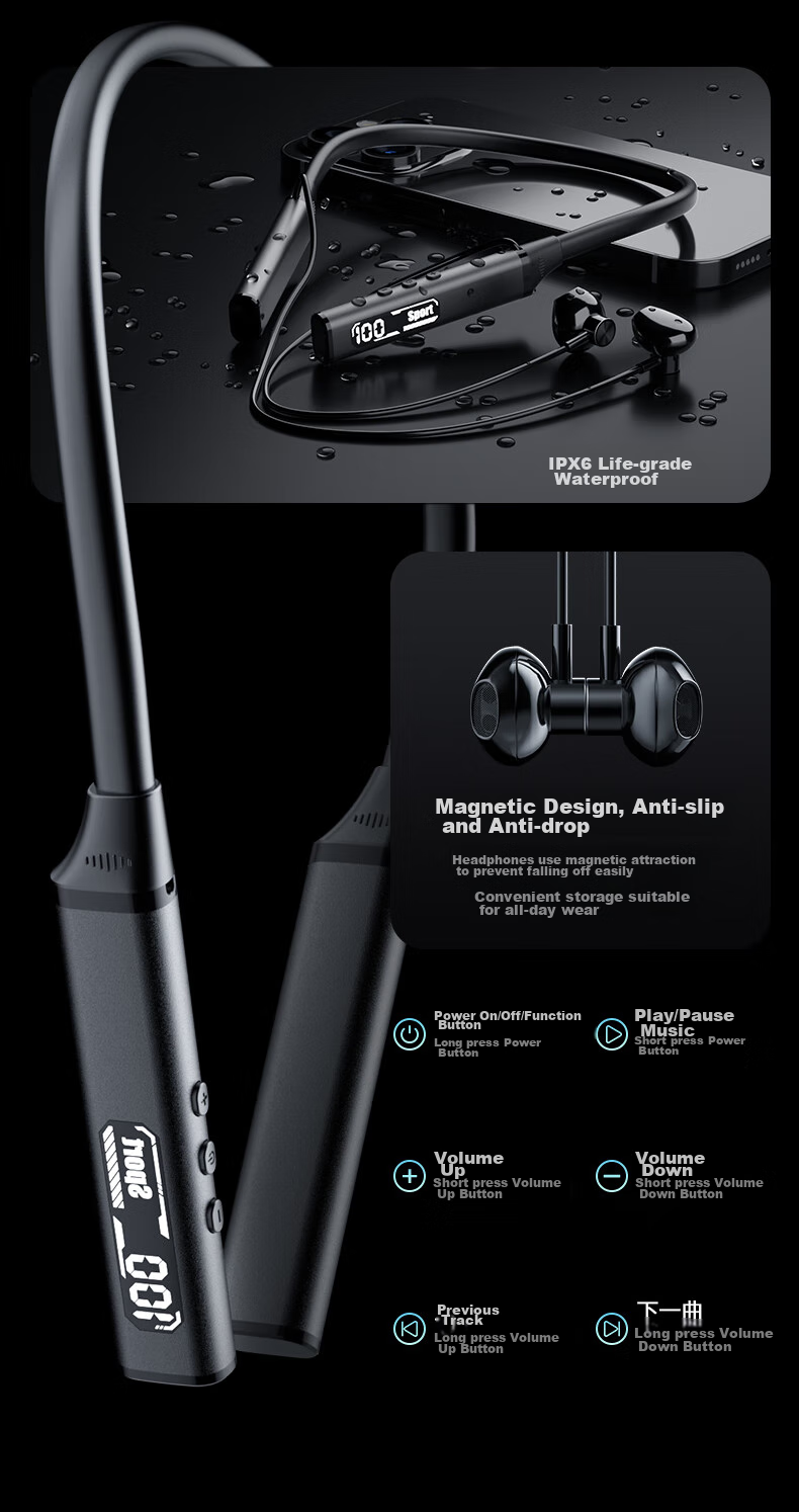 Беспроводные наушники Viken Berlin Voice LP-BT108, шейный ободок, Bluetooth 5.3, 40 часов работы, шумоподавление, водонепроницаемые IPX5, черный