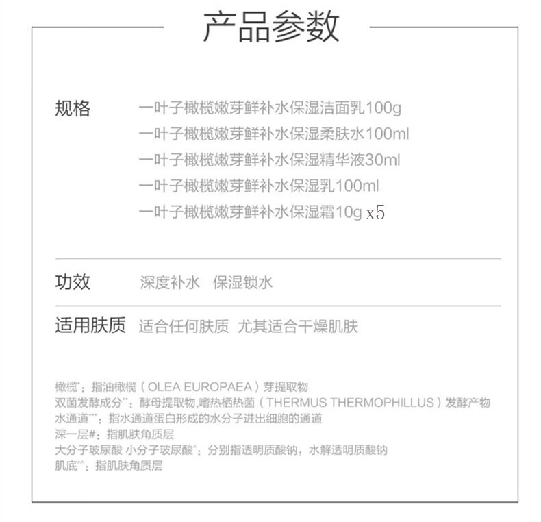 一叶子护肤品套装女补水保湿收缩毛孔橄榄芽洗面奶水乳精华面霜年货礼物 【橄榄嫩芽旅行3件套：洁面水乳