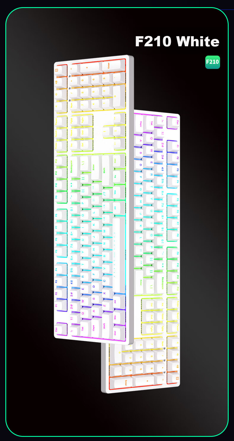 Механическая клавиатура ikbc F210, 108 клавиш, RGB подсветка, Cherry MX Brown, проводная, белая