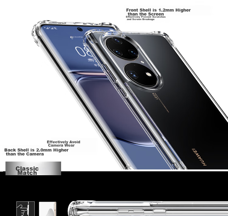 Чехол ESCASE для Huawei P50 Pro, полный охват, защита от падения, противоударный, анти-желтый, немецкий импортный TPU Bayer, высокая прозрачность