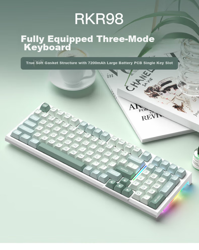 Механическая клавиатура RK R98, 99 клавиш, трехрежимная (2.4G, Bluetooth, проводная), RGB подсветка, Sky Blue RGB Smoky Blue Switches