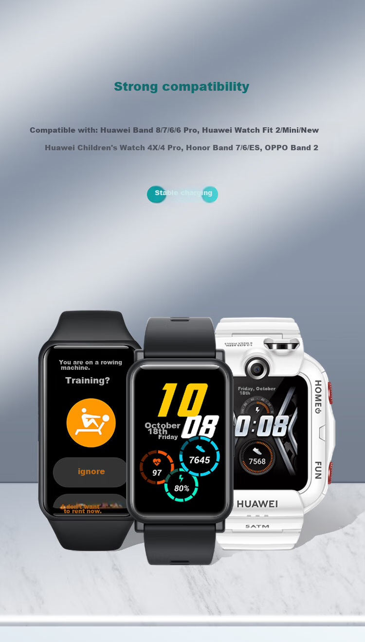 Зарядное устройство KOVOL для Huawei Band 10/9/8/7/FIT3/2, Honor Band 6, Huawei Children's Watch 4X/5x/pro/b4, кабель для зарядки, белый