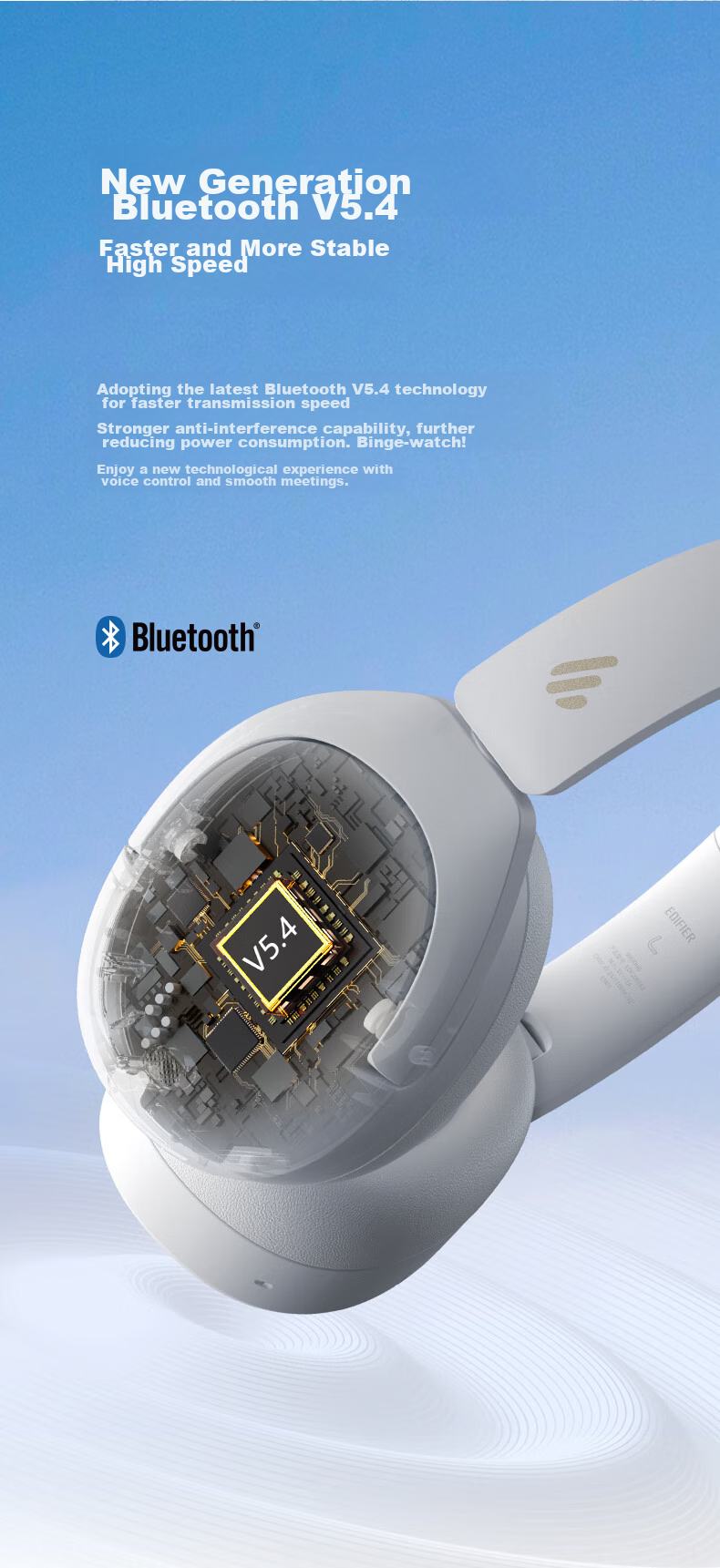 Беспроводные наушники EDIFIER W830NB с активным шумоподавлением, Bluetooth 5.4, 96 часов работы, пространственный звук, двойная золотая сертификация, синий