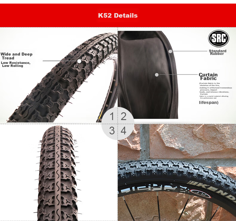 Наружная покрышка для горного велосипеда KENDA K52 26*2.125, износостойкая, нескользящая, с большим протектором, дренажная, резиновая, черная