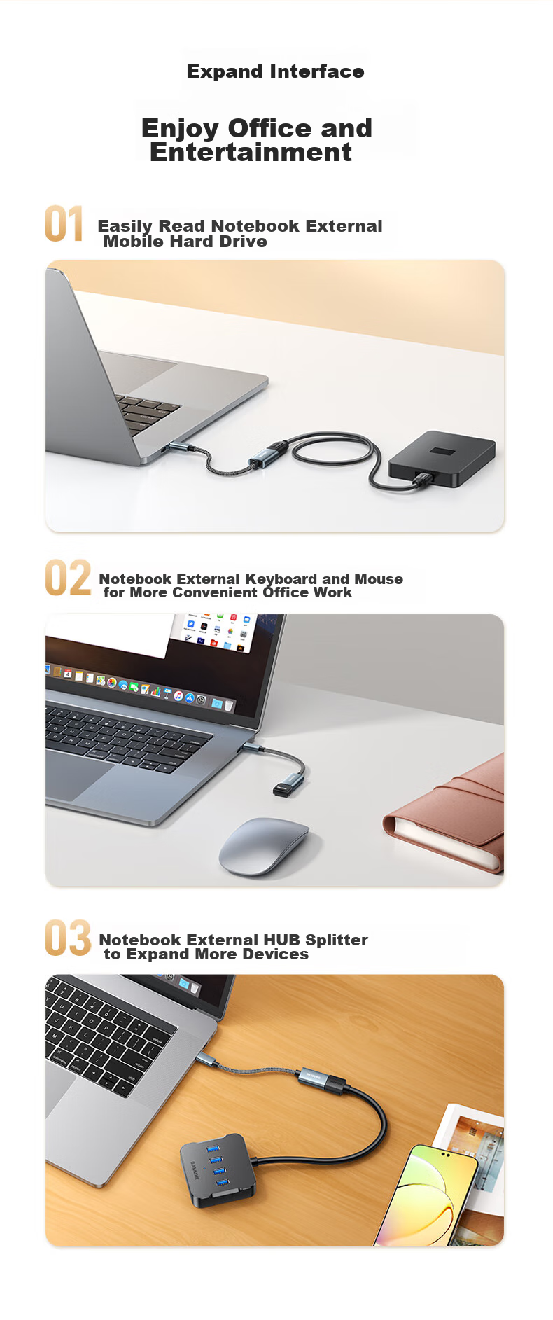 Переходник SAMZHE Type-C на USB OTG CAL21-1, для подключения накопителей, клавиатур и мышей к смартфонам, планшетам и ноутбукам
