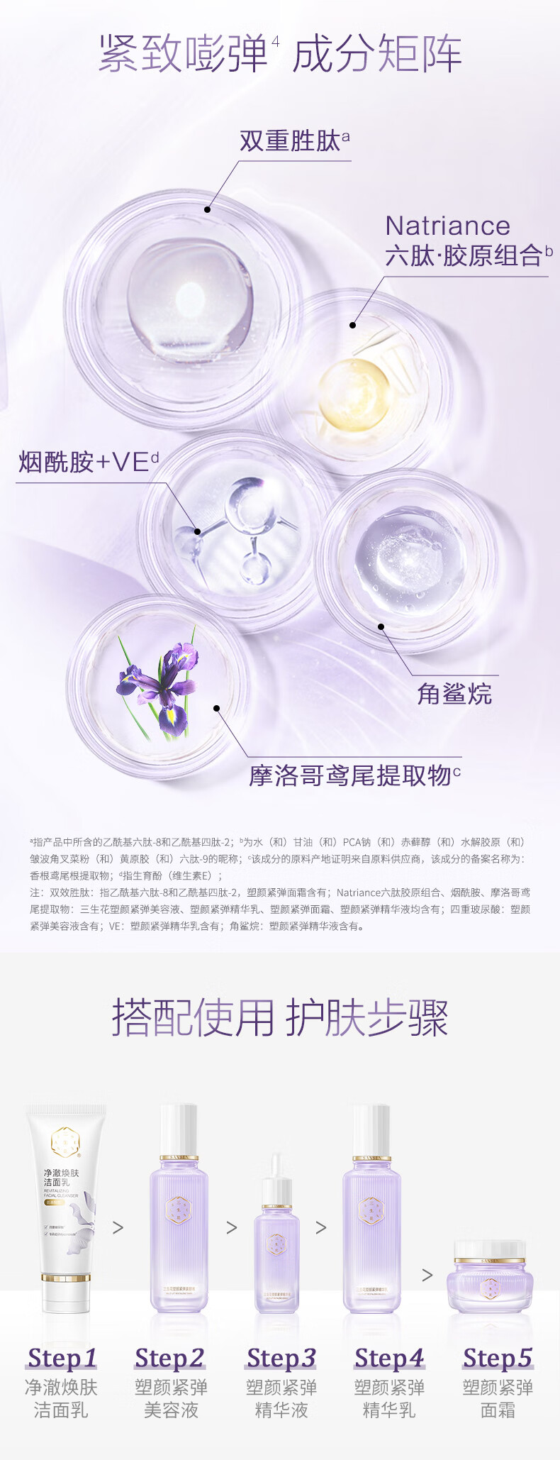 三生花百雀羚出品护肤品塑颜紧弹套装礼盒保湿提拉紧致淡纹水乳霜精华