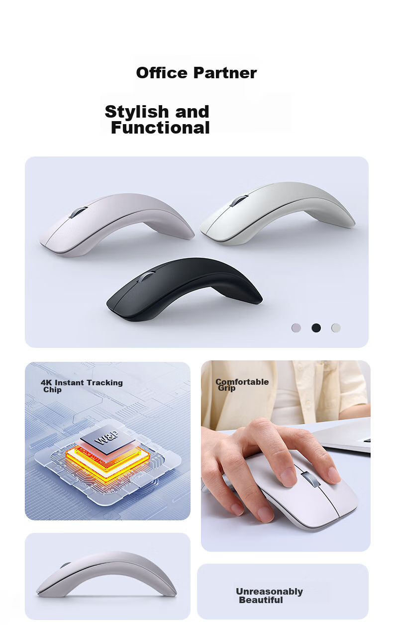 Беспроводная мышь W&P Bluetooth Tri-Mode, портативная, эргономичная, перезаряжаемая, совместимая с Apple Mac, Huawei, Microsoft