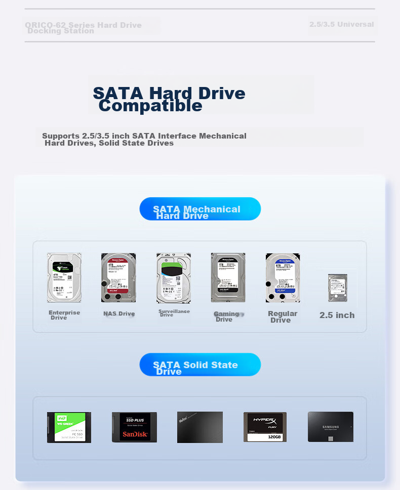 Внешний корпус для жесткого диска ORICO 6228US3, 3.5/2.5 дюйма SATA, USB 3.0, черный
