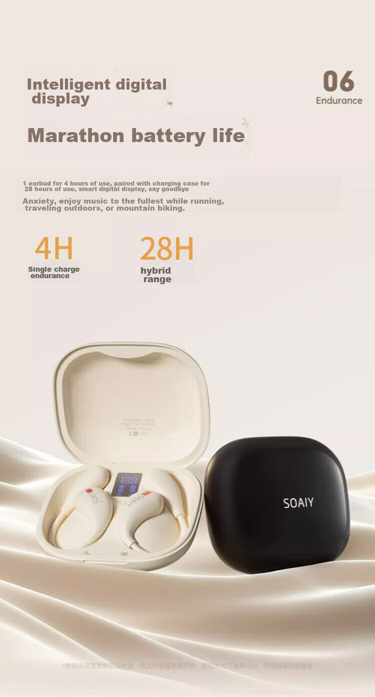 Беспроводные наушники Soaiy GD31 с открытым ушным крючком, True Wireless, долгая автономная работа, защита от шума, для бега, музыки, звонков, совместимы с телефонами Apple, Huawei, Xiaomi, цвет Золотая Пудра