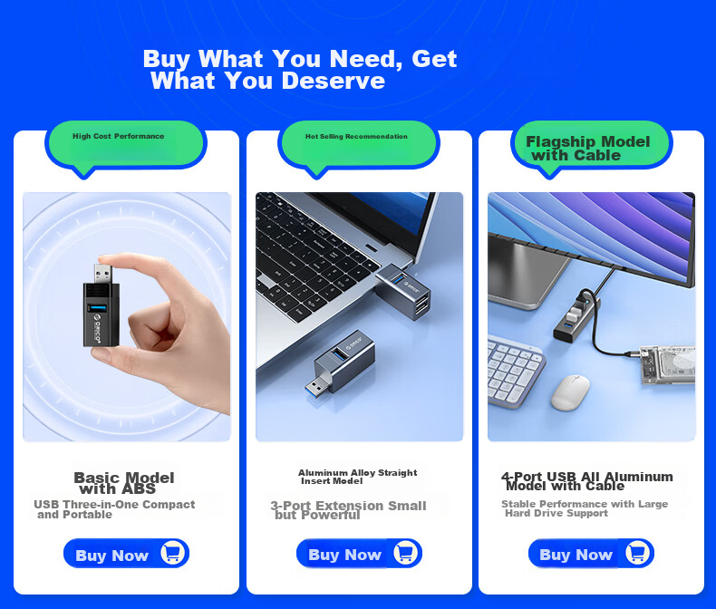 USB-хаб ORICO MINI 3-в-1, док-станция с прямым подключением, черный