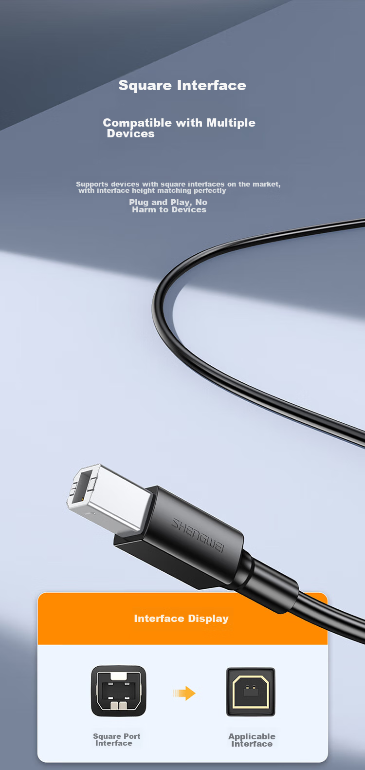 Кабель Shengwei USB 2.0 для принтера, 1.5 метра, черный