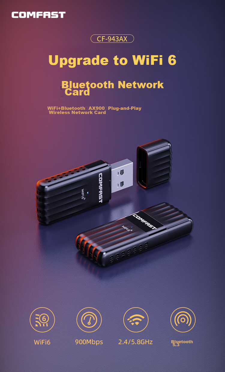 Wi-Fi адаптер COMFAST AX900, Bluetooth 5.3, USB, двухдиапазонный, для ПК, 900 Мбит/с