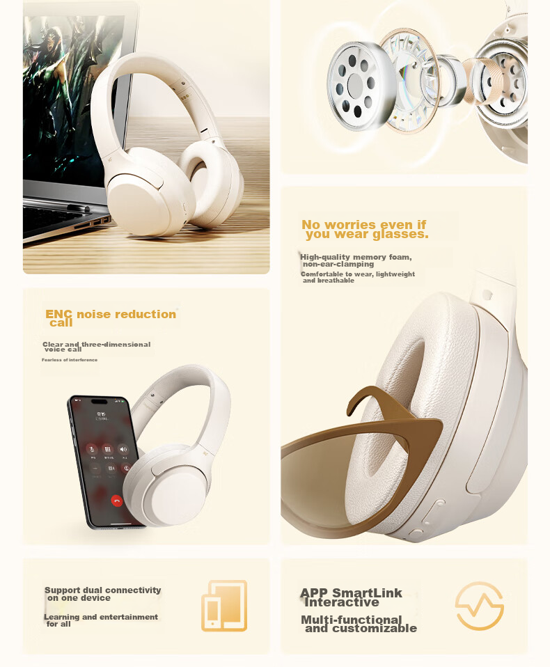Беспроводные накладные наушники iKF T1 Pro с пространственным звуком, Hi-Fi аудио, Bluetooth 5.4, шумоподавление, белый