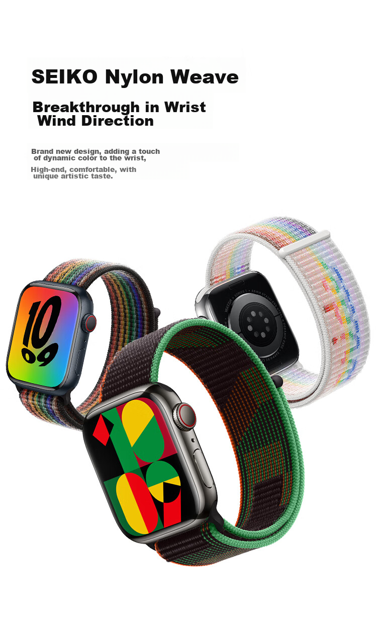Ремешок MSSM для Apple Watch Series 11, Ultra 3/S10/9/SE3, Белый Радужный, 44/45/46/49MM, нейлоновый