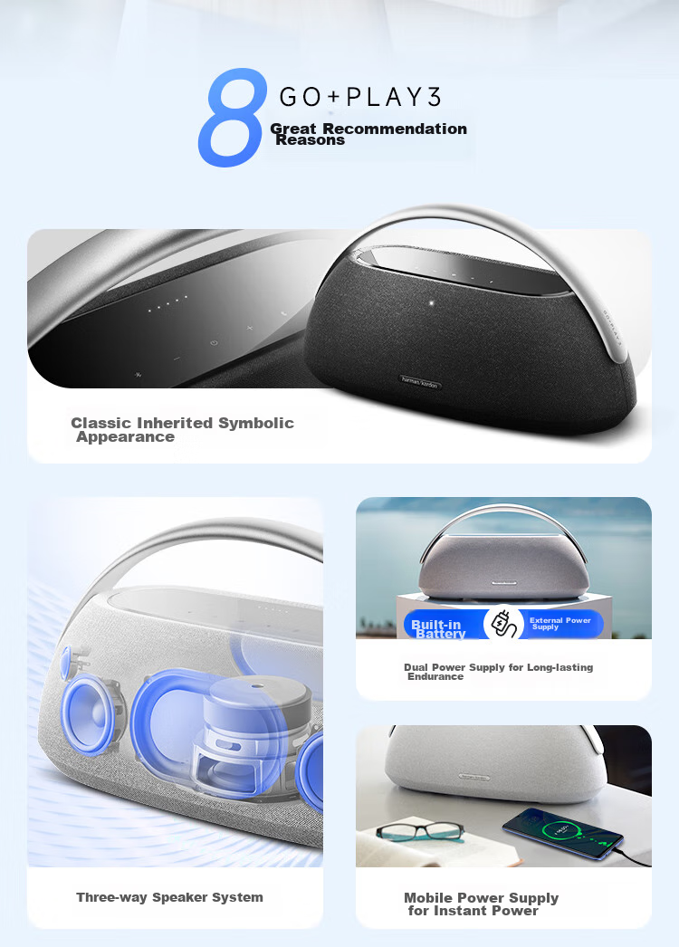 Портативная акустическая система Harman/Kardon GO+PLAY 3, Bluetooth 5.2, 160 Вт, 8 часов работы, серебристый