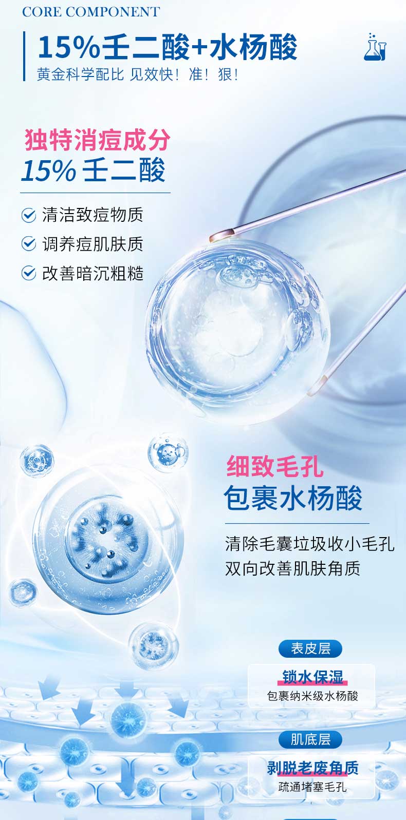 珂卡薇壬二酸15%凝胶水杨酸细致毛孔霜修颜凝露淡痘印黑头闭口粉刺30ml