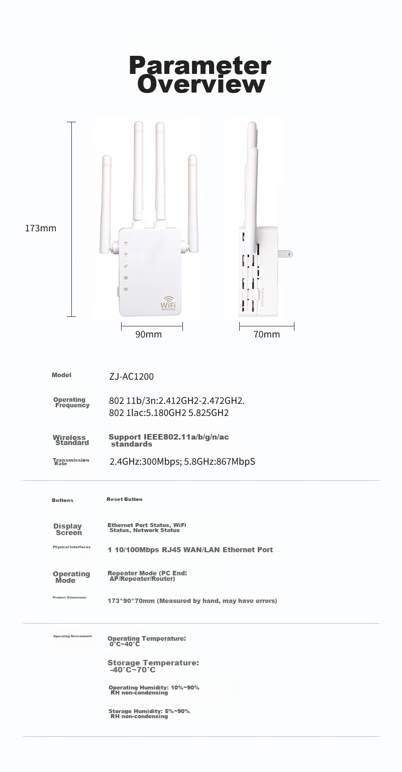 Усилитель Wi-Fi сигнала Newmine AC1200M, двухдиапазонный гигабитный беспроводной маршрутизатор, усилитель сигнала для дома, проникающий через стены, белый