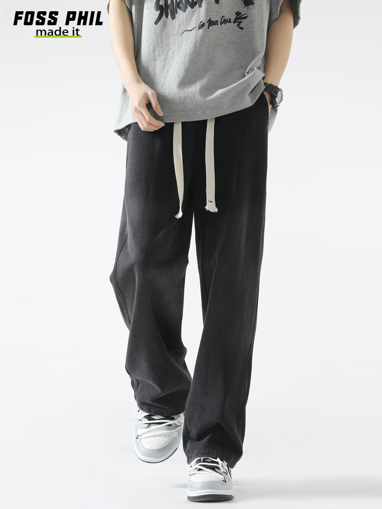 Мужские джинсы Foss Phil, осень-зима, винтажные, свободные, прямые, широкие штанины, K363 Черный 3XL