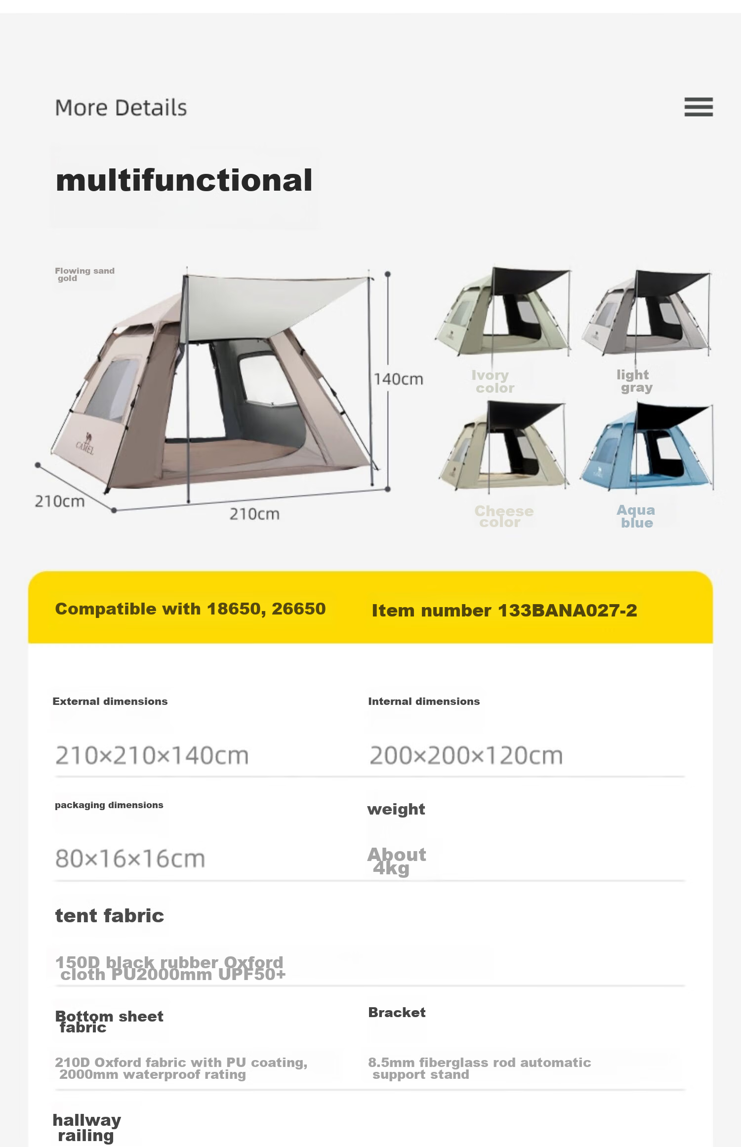 Автоматическая палатка CAMEL, уличная портативная складная, защита от дождя и солнца, песочно-золотистая