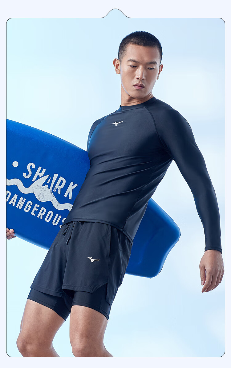 Мужской купальный костюм MIZUNO, комплект из шорт и футболки с коротким рукавом, быстросохнущий, большой размер, черный, L