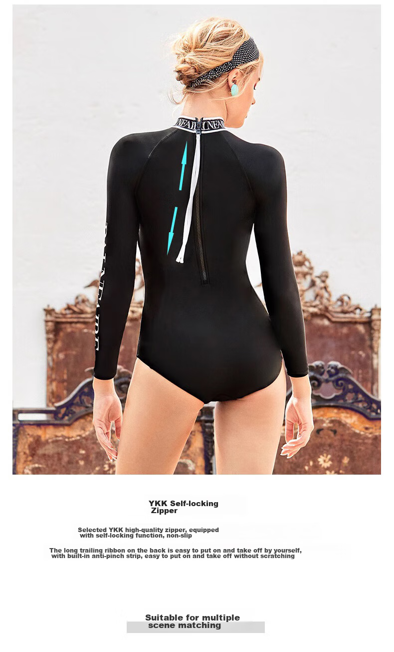 Купальник BALNEAIRE Fashion слитный с защитой от солнца, длинный рукав, черный, размер S