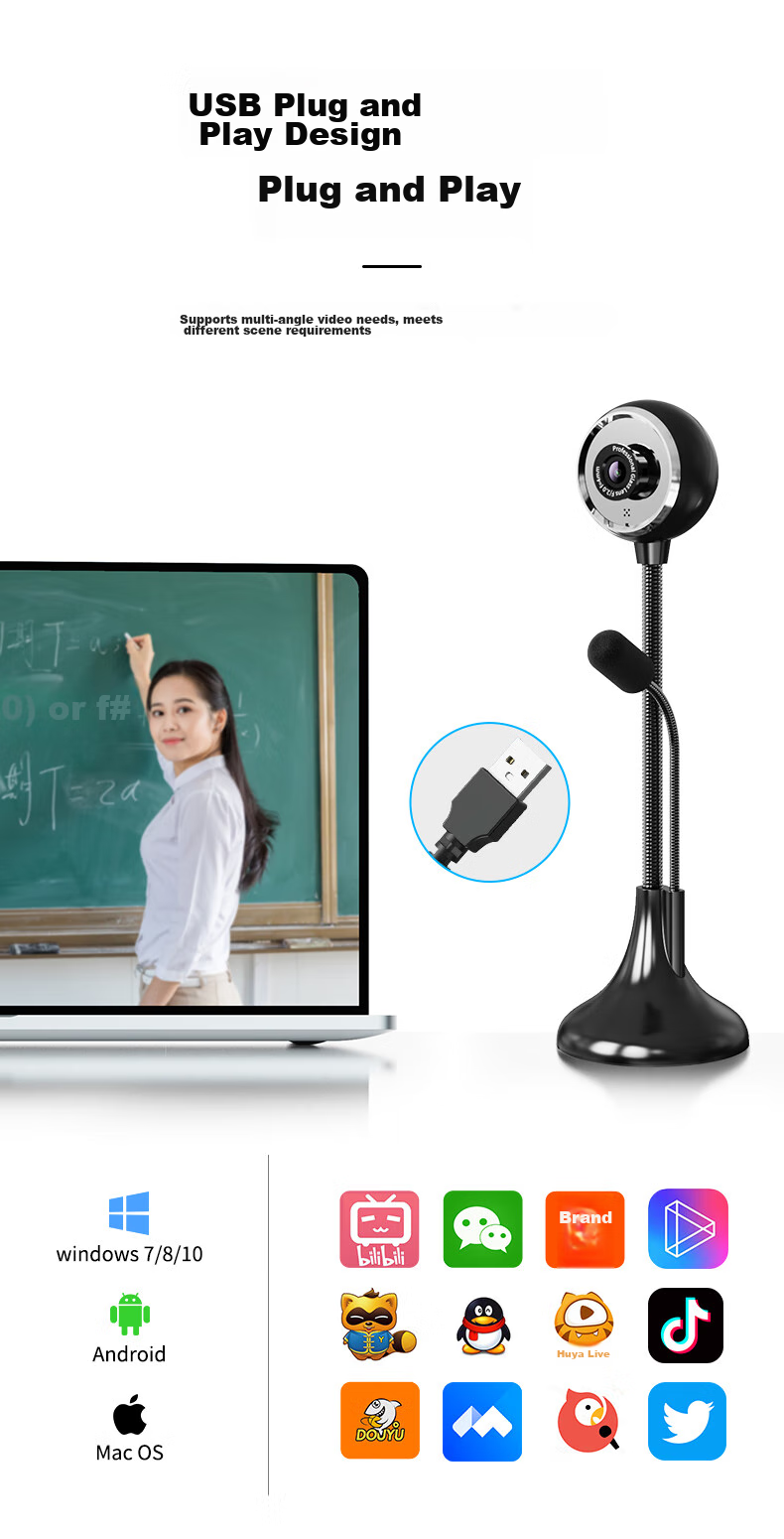 HD веб-камера SADA A09 с микрофоном, USB, для компьютера, ноутбука, онлайн-обучения, стриминга
