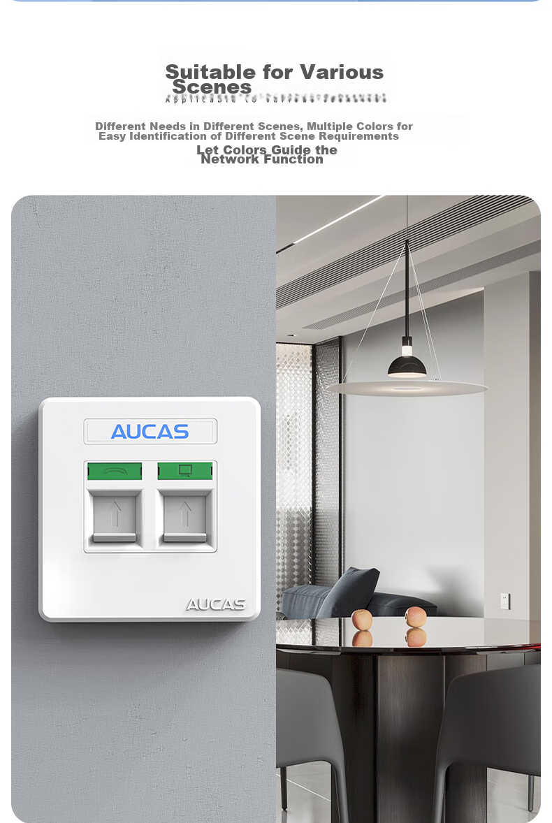Панель для компьютерной розетки AUCAS Universal Ultra-Five/six/seven, усиленная, 86-типовая, с сетевым портом, подходит для информационного модуля телефона, без модуля, белая, ACFP02
