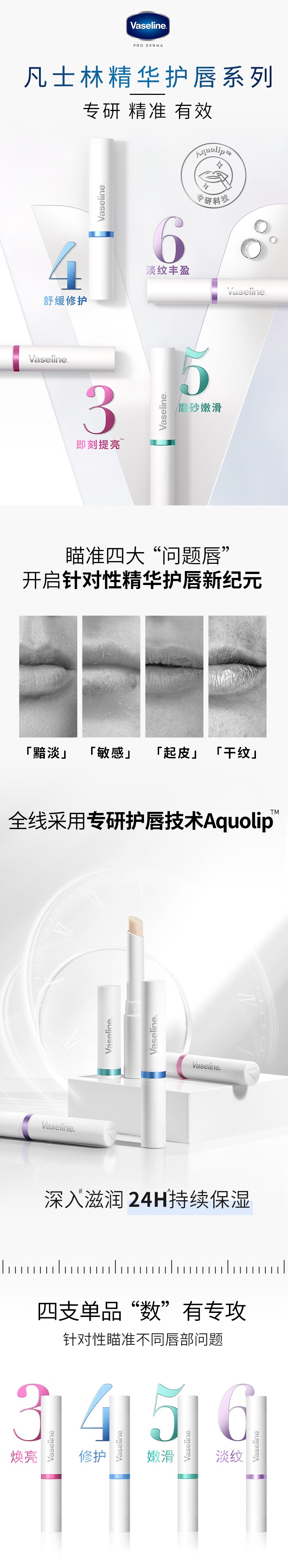 凡士林流光焕采润唇膏1.8g 保湿打底修护提亮唇色改善暗淡唇膜精华