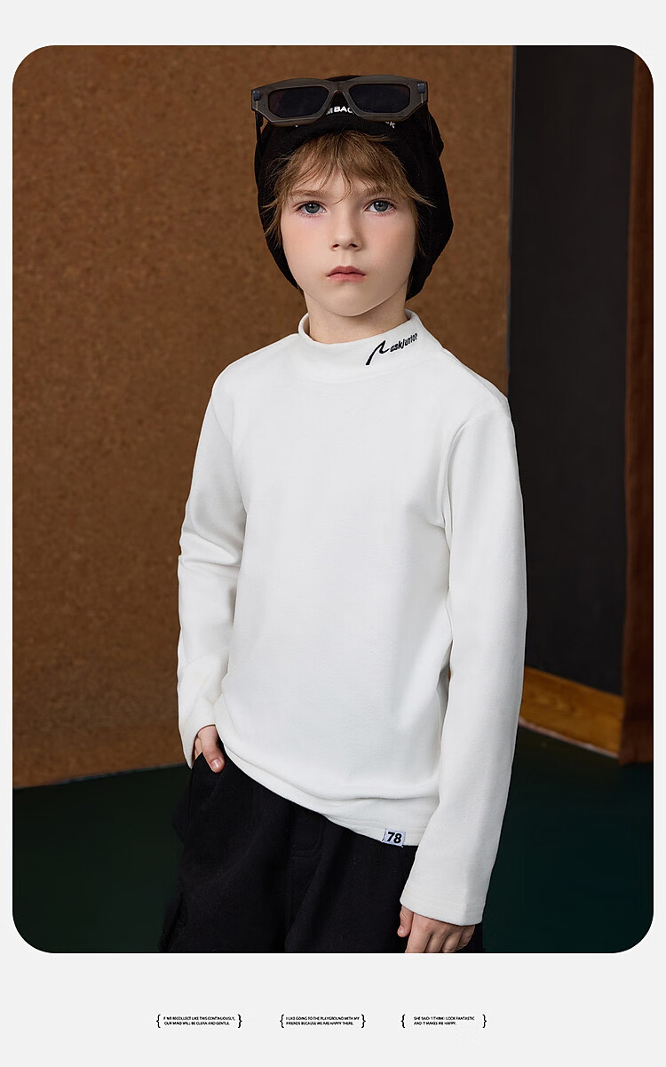 ASK JUNIOR Футболка с длинным рукавом для мальчиков, осенне-зимняя, из немецкого бархата, с полуворотником и вышивкой, черная, размер 140