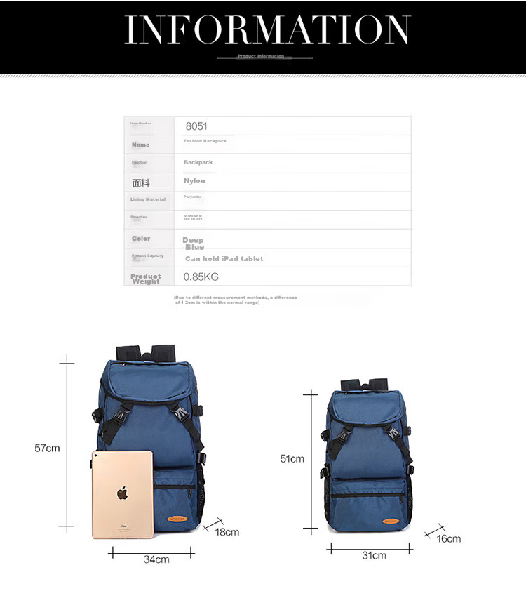 Рюкзак Landcase 8051, синий, мужской, для путешествий и спорта, большой объем