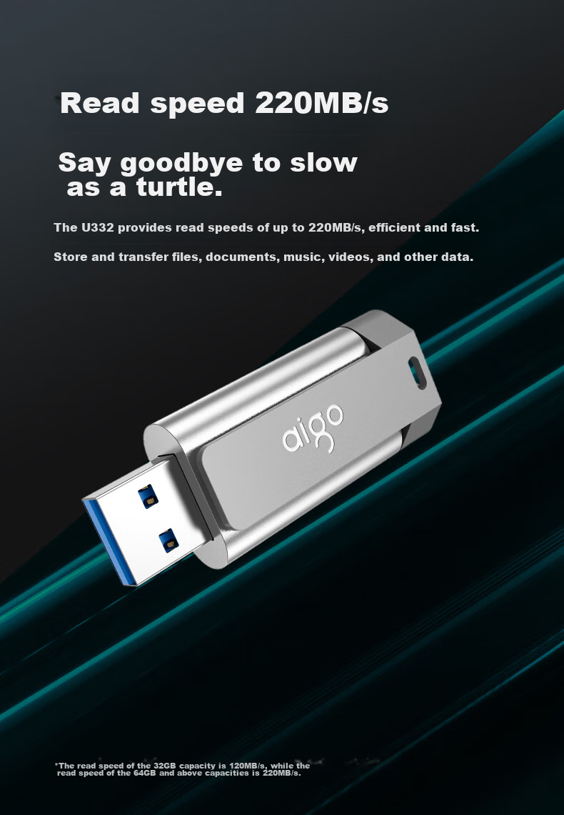 USB-накопитель Aigo U332, 64 ГБ, USB 3.2, выдвижной дизайн, двухцветный, космический серый