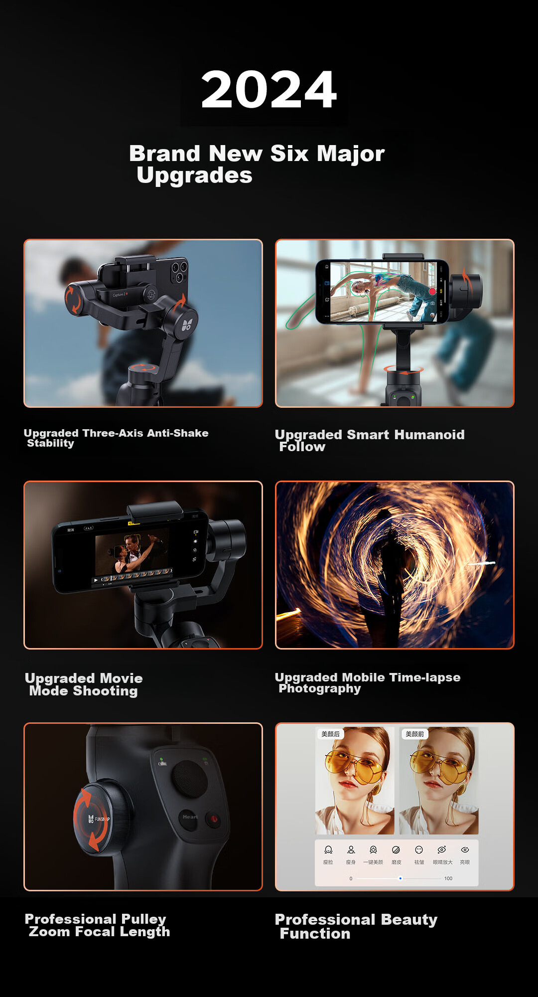 Стабилизатор для смартфона FUNSNAP Capture 2S, 3-осевой, для профессиональной фото- и видеосъемки