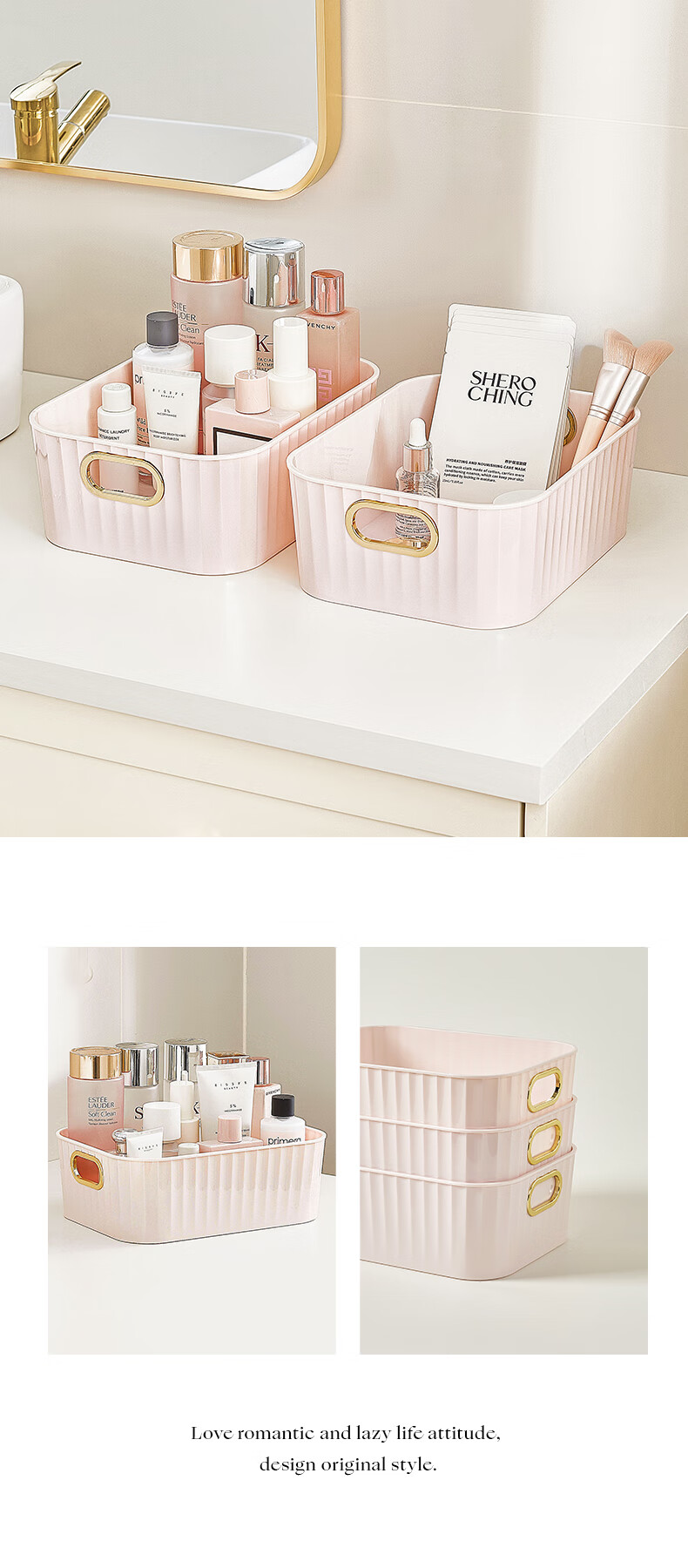 Органайзер для косметики EACHY Ice Pink, 3 яруса, прозрачный пластик