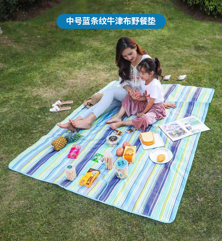 欧润哲户外野餐垫牛津布彩条折叠可提彩边防水防潮垫郊游野营沙滩垫中号
