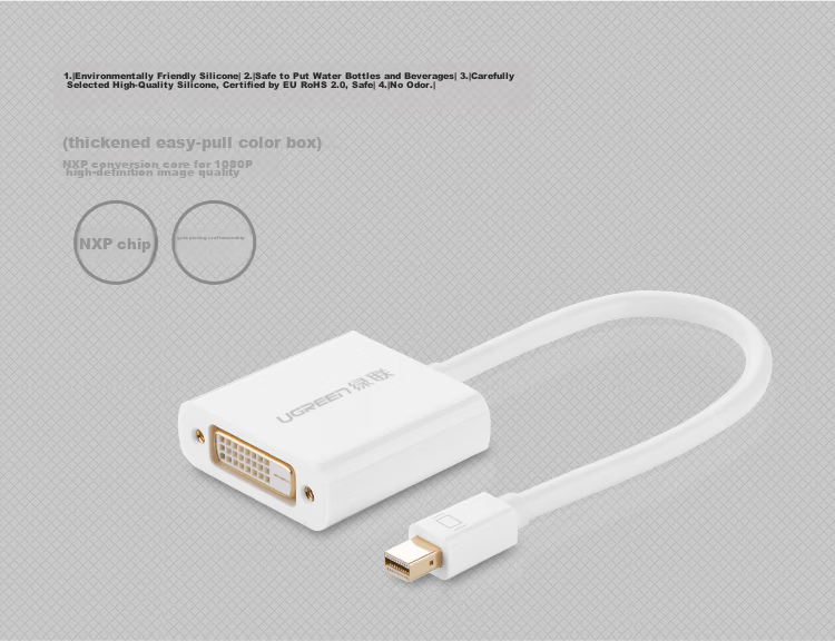 UGREEN Mini DP to DVI конвертер кабель, Mini DP Thunderbolt 2 адаптер, совместимый с Apple Surface ноутбуками для подключения проекторов и мониторов