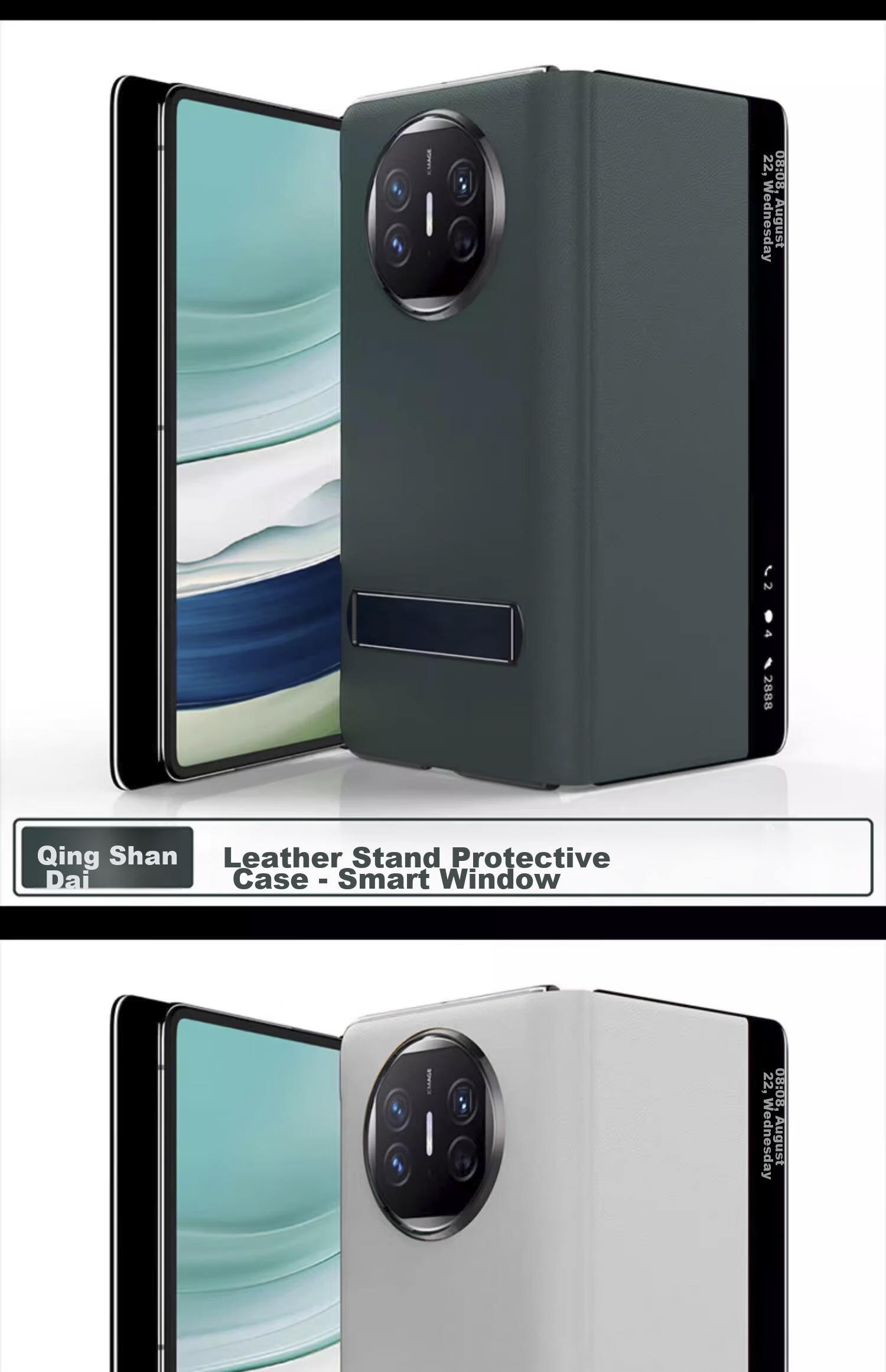 Чехол-книжка Ekakashop для Huawei Mate X5/X3/Collector's Edition, защита от падений, с подставкой, кожаный, с окном Smart View, черный